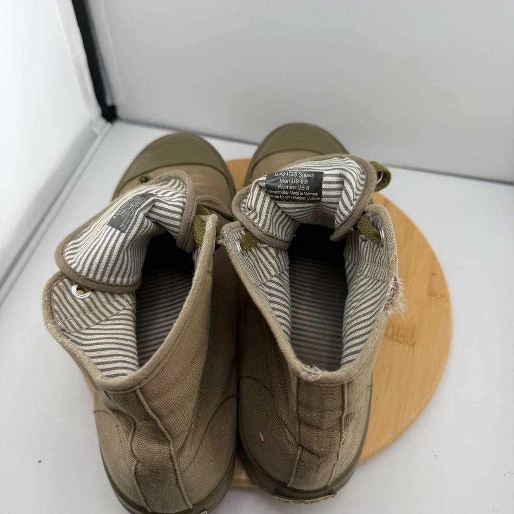 BANGS Shoes High Top Canvas Sneakers Olive Green Khaki Mens 6.5 Womens 8
